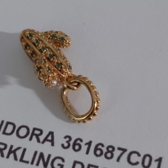 AUTH PANDORA* RETIRED*14kt Gold Plated Sparkling Desert Cactus Pendant Charm - Picture 8 of 16